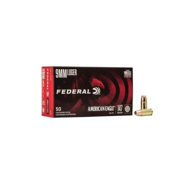 Munição Federal 9mm Luger 147gr FMJ FP American Eagle Cx 50un