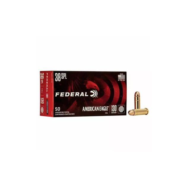 Munição Federal 38 SPL Luger 130gr FMJ American Eagle cx 50un